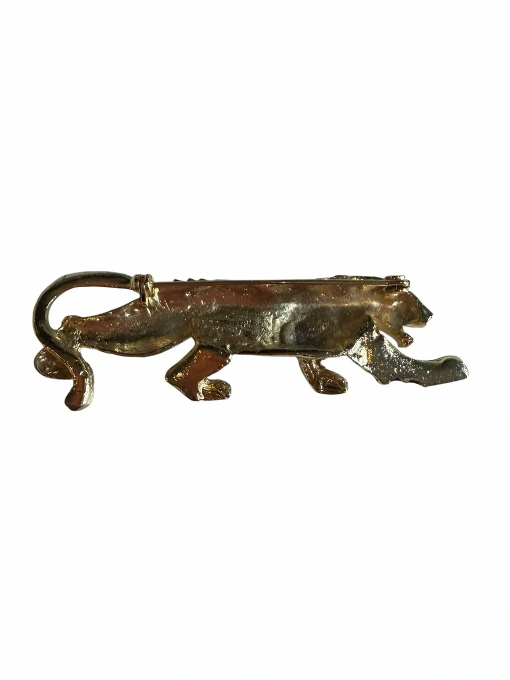 Vintage Gold Tone Black Enamel Panther Leopard Brooch Rhinestone Eye Wildlife